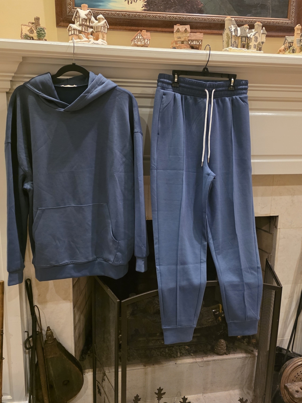 Zenana Outfitters Blue Hooded Sweatshirt and Joggers Scuba Set